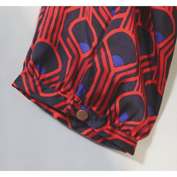 Red and Navy Art Deco Pattern Merona Satin Tunic-size Large - Picture 7 of 8